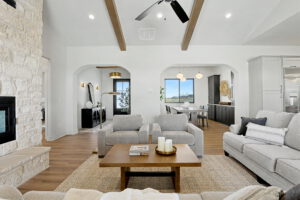 Living area with view of dining area