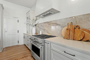 Gas range with hood in the kitchen