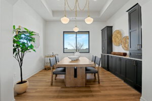 Dining area with built-in cabinets