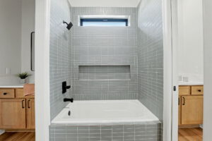 Full bath and shower in the guest bathroom