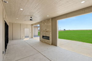 Back patio with fireplace