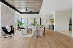 Living area with built-in bar