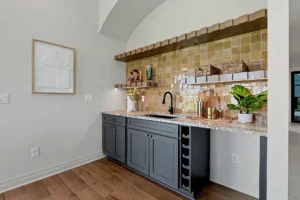 Built-in wet bar in living area