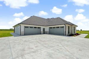 Side exterior view of double garage 