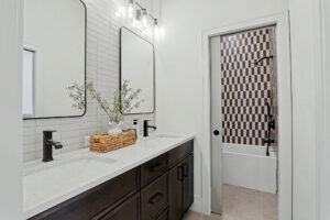 Guest bathroom with dual vanities