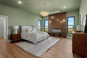 Master bedroom with built-in gas fireplace