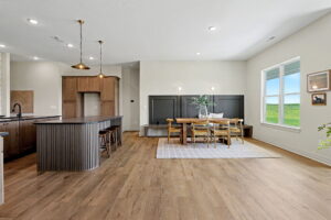 Primary dining area open concept with kitchen and dual islands